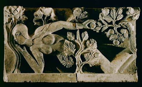 The temptation of Eve. Limestone lintel … (limestone)