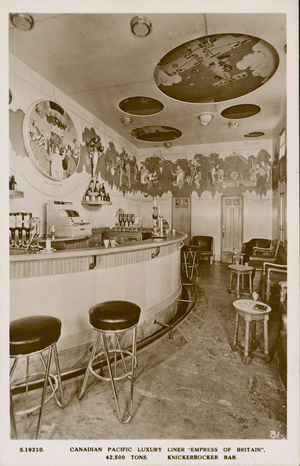 Knickerbocker Bar on the Empress of Britain, Canadian ocean liner (b/w photo)