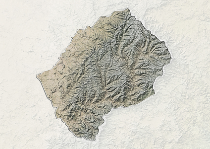 Lesotho, Relief Map With Border and Mask