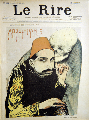 Sultan Abdulhamid II, Ottoman Sultan of Turkey, from French satirical magazine "Le Rire", 1897
