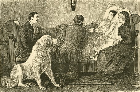 Woman lying in bed with scarlet fever. 19th century (engraving)