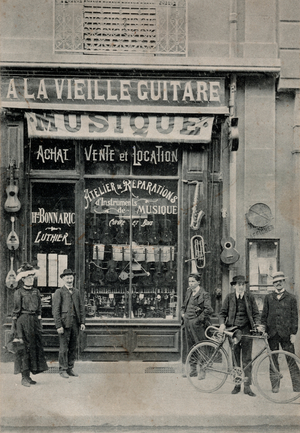 Henri Bonnaric Musical Instruments Shop, Grenoble, c.1910  (b/w photo)