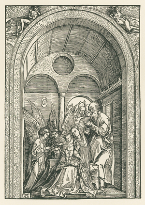 The Holy Family with two angels in a portico, c.1503-04 (woodcut)
