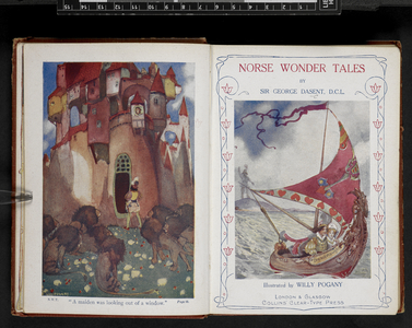 Frontispice and title page of Norse wonder tales by Sir George Dasent.Tales for the Children. London & Glasgow, 1907,