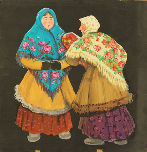 Costumes for the play "Zar Potap", 1966 (collage & tempera on card)