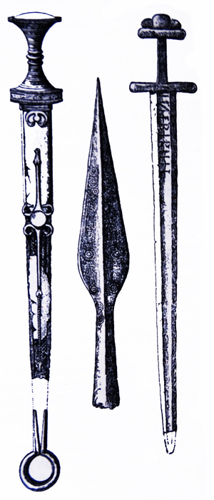 Medieval Teutonic weapons (sword, dagger and spearhead)
