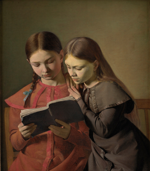 The Artist's Sisters Signe and Henriette Reading a Book, 1826 (oil on canvas)