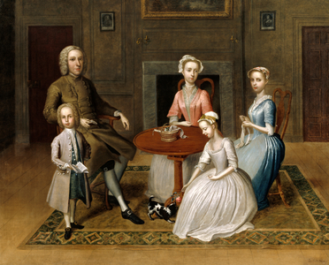 Group portrait, possibly of the Brewster family, in a domestic interior, 1736 (oil on canvas)