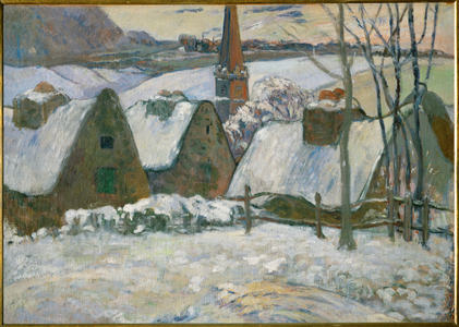 Village Breton sous la neige (oil on canvas)