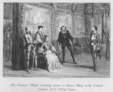 Sir Thomas Wyat dictating terms to Queen Mary in the Council Chamber of the White Tower (engraving)