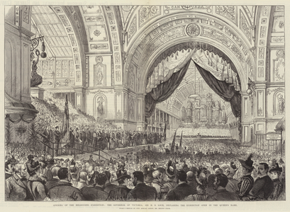 Opening of the Melbourne Exhibition, the Governor of Victoria, Sir H B Loch, declaring the Exhibition open in the Queen's Name (engraving)