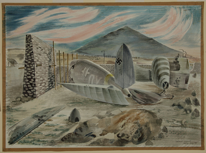 Catania Airfield, Sicily, 1943 (pencil, w/c & surface scratching on paper)