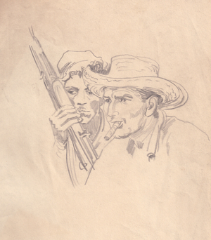 Two Cuban Soldiers, 1962 (pencil on paper)