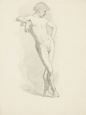 Study of standing male nude leaning on a ledge (pencil on paper)