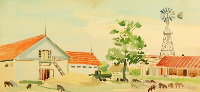 Collective Farm, 1930s (gouache on paper)