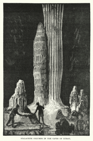 Stalactite columns in the Caves of Luray (engraving)