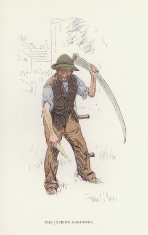 The Lighter Side of English Life: The jobbing gardener (colour litho)