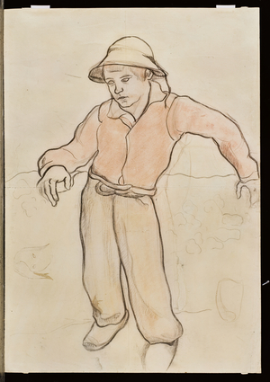Small Breton leaning, 1889 (colour pencil & black crayon on paper) (recto of 3484057)