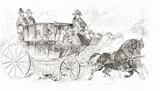 A 19th century horse drawn carriage, from Album-Evenement, Prime du Journal L'Evenement, pub. 1865