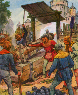 Belagerung einer Burg / Siege of a Castle (colour litho)