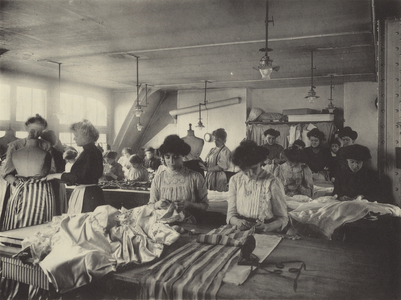 Dressmakers' workshop (b/w photo)