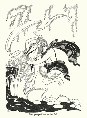 Pan grasped her as she fell (litho)