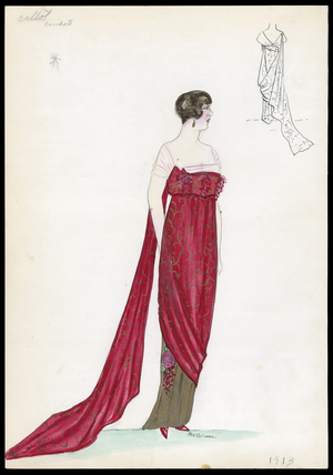 Evening dress, Callot, 'Bacchate', 1913 (pencil & watercolour on paper)