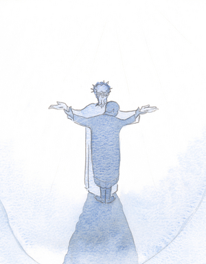 The more we resemble Christ by patient acceptance of unavoidable suffering, the closer to Him we are, as we hold His wounded hands, and pray with and through Him to our Father in Heaven, to help others, 2000 (w/c on paper)