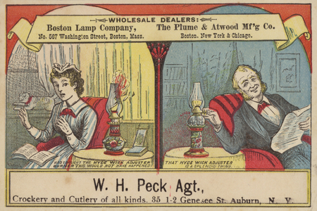 Lady and Gentleman reading by Oil Lamp Light (chromolitho)