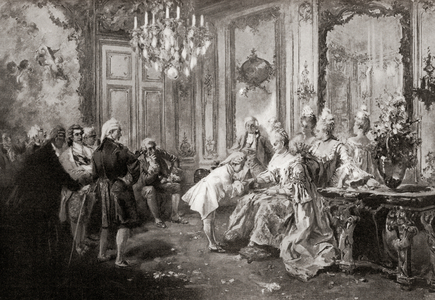 Mozart, seen here as a child, received by Madame Pompadou in 1764, from Hutchinson's History of the Nations, pub. 1915