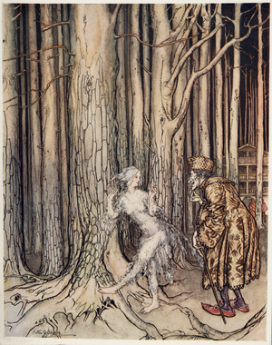 Fitcher's Bird, from Little Brother & Little Sister and Other Tales by the Brothers Grimm, pub.1917 (colour litho)