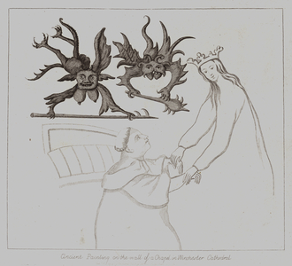 Ancient Painting on the wall of a Chapel in Winchester Cathedral (engraving)