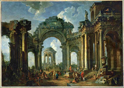 La predication d' un apotre dans des ruines d' architecture antique d' ordre dorique …