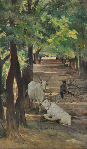 Avenue with oxen and stone breakers, c.1875 (oil on canvas)