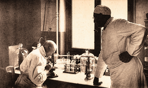 Scientists in Children's Clinic Laboratory, Paris, France, 1934 (postcard)