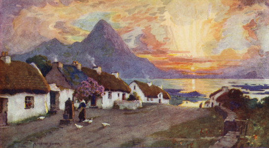 Croag Patrick and Clew Bay, Westport, County Galway (colour litho)