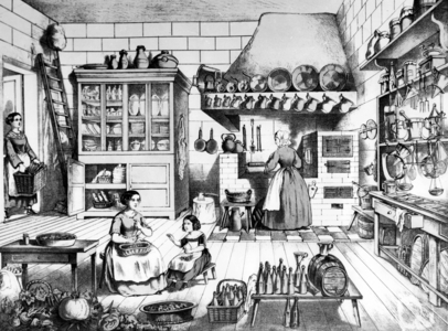 Bourgeois cuisine in the 19th century (engraving)