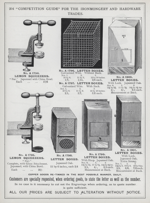 Page of catalogue for the Ironmongery and Hardware Trades, c 1895 (litho)