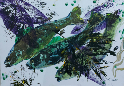 gyotaku 2020 oil on card