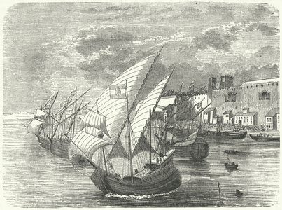 The Hungarian fleet off Naples, 14th Century (engraving)