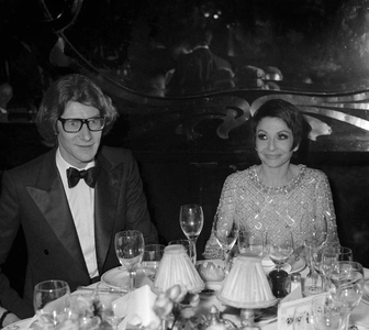 Yves Saint-Laurent and Zizi Jeanmaire, Maxim's restaurant, Paris (b/w photo)