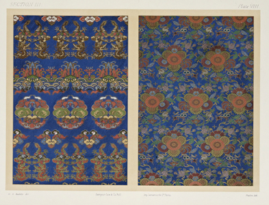 Traditional Japanese Kimono Fabric Illustration with Dragons, Floral Medallions, and Cloud Bands (litho)