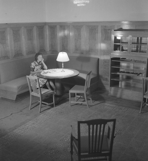 German actress Evelyn von Schoening at the spa resort Villa Sommerberg at Bad Rippoldsau in the Black Forest, Germany 1930s (b/w photo)