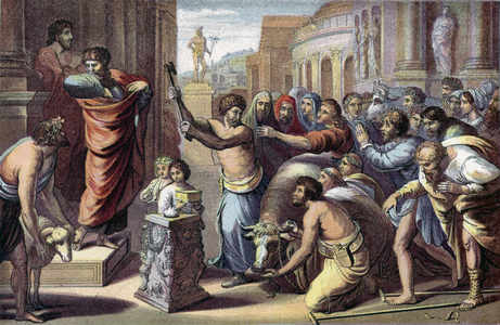 St Paul and St Barnabas at Lystra (colour litho)