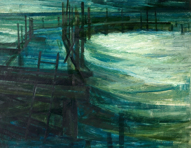 Derelict Pier, Swanage, Dorset, 1959 (oil on wood)
