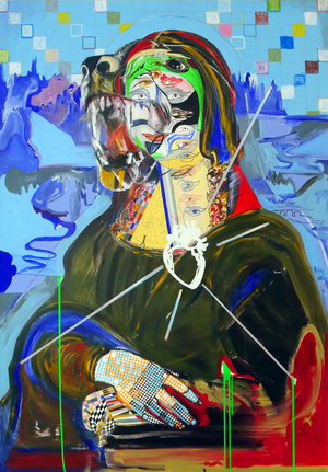 Surpeinture : Joconde, 2018 (oil, paper and acrylic on canvas)
