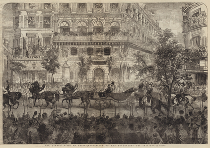 The Queen's Visit to Paris, Procession on the Boulevards des Italiens (engraving)