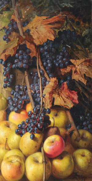 Still Life of Apples and Grapes (oil on canvas)