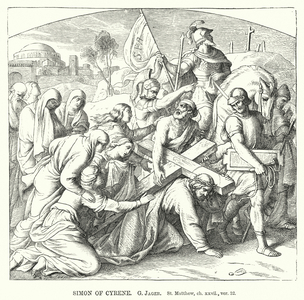 Simon of Cyrene, St Matthew, ch xxvii, ver 32 (engraving)