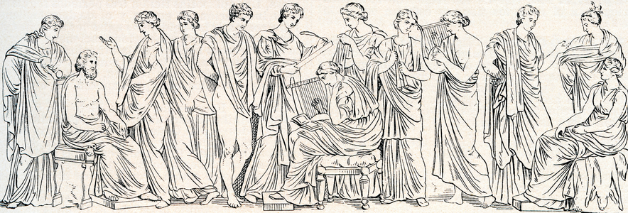 Guests celebrating a marriage in Ancient Greece, from Enciclopedia Ilustrada Segui, c.1900